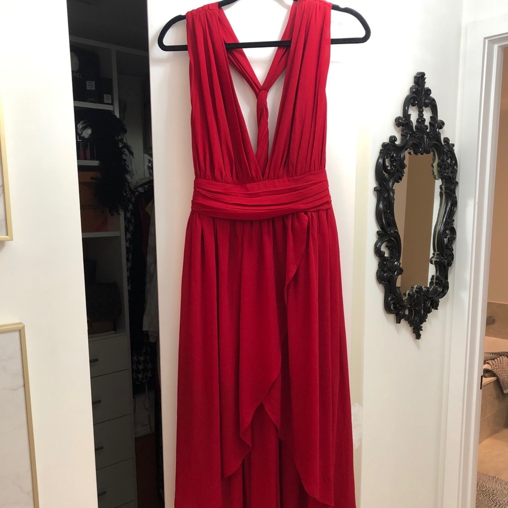 Red Crisscross V Neck Cocktail Dress